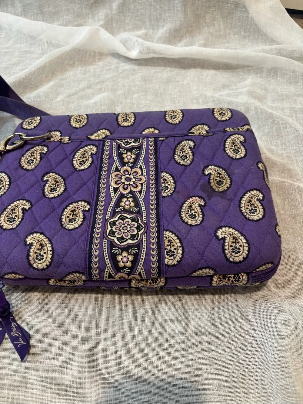 Vera Bradley Purple Paisley Laptop Hard Case Zip Shoulder Strap Inner 16” X 11”